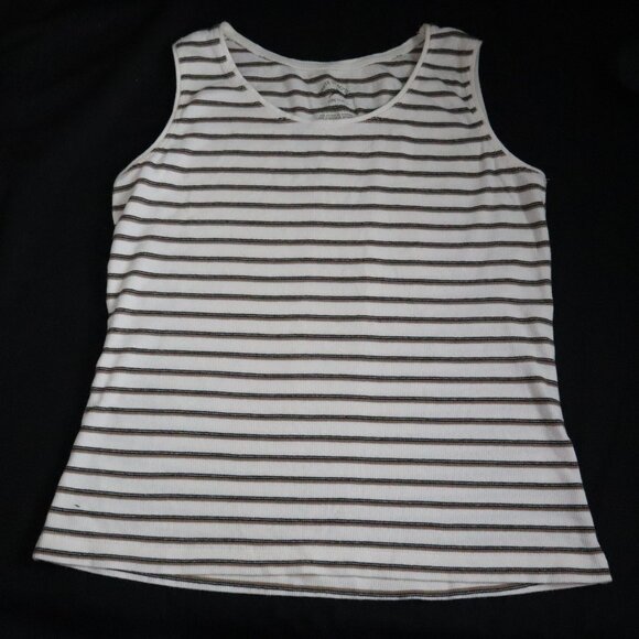 Retro White Black Brown Striped Tank Top Light Academia Womens Small 4/6 - Picture 1 of 4
